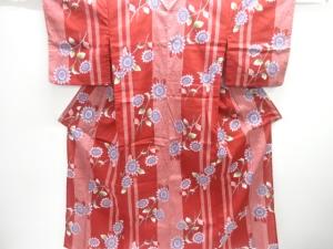 未使用品　綿紅梅ひまわり模様浴衣